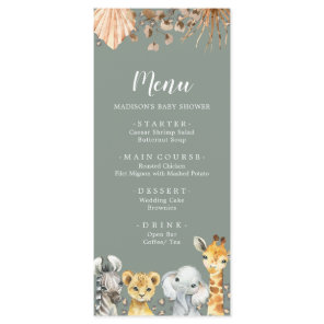 Boho Sage Green Safari Oh Boy Baby Shower Menu