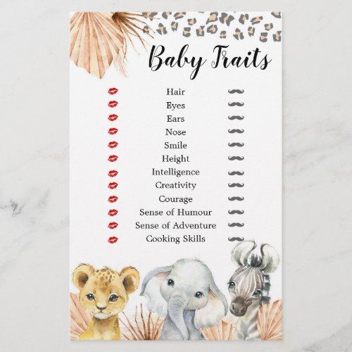 Boho Sage Green Safari Oh Boy Baby Traits Game