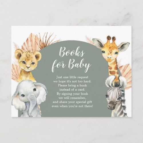Boho Sage Green Safari Oh Boy Books For Baby Invitation Postcard