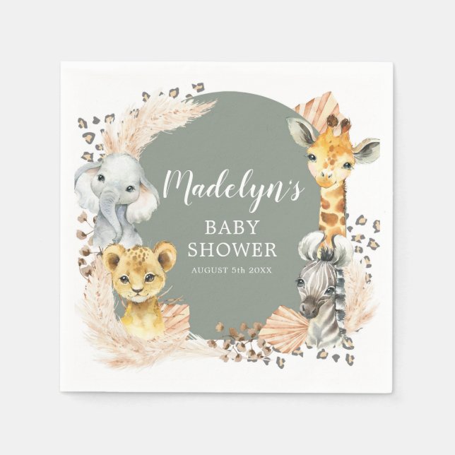 Boho Sage Green Safari Oh Boy Paper Napkin (Front)