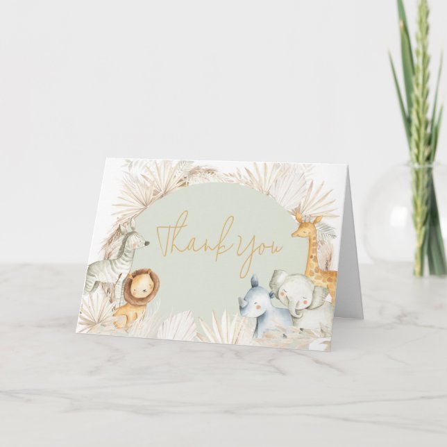 Boho Sage Green Safari Thank You Card (Front)