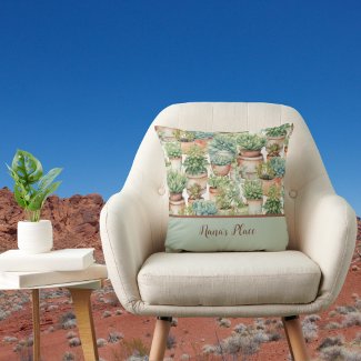 Boho Sage Green Succulent Cactus Monogram