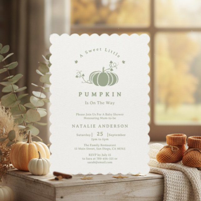Boho Sage Green Sweet Little Pumpkin Baby Shower Invitation (Boho Sage Green Sweet Little Pumpkin Baby Shower Invitation)