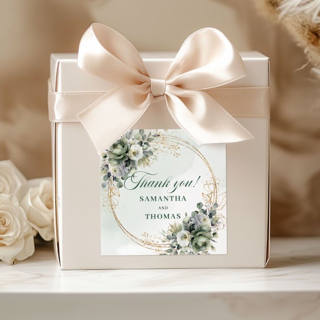 Boho Sage Green Thank You Favor Box Stickers (Boho Sage Green Thank You Favor Box Stickers)
