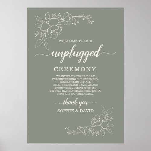 Boho Sage Green Unplugged Wedding Ceremony Sign
