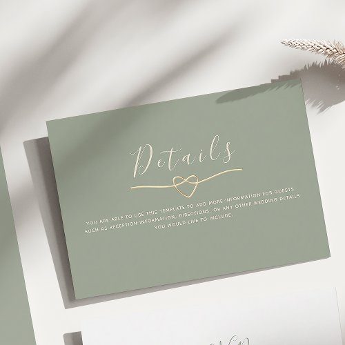 Boho Sage Green Wedding Details Enclosure Card