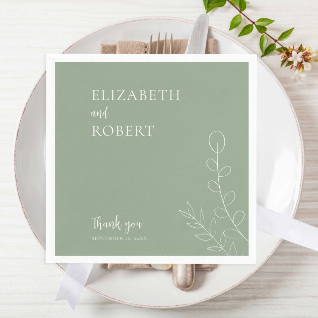 Boho Sage Green Wedding Elegant Minimal Simple Napkins (Creator Uploaded)