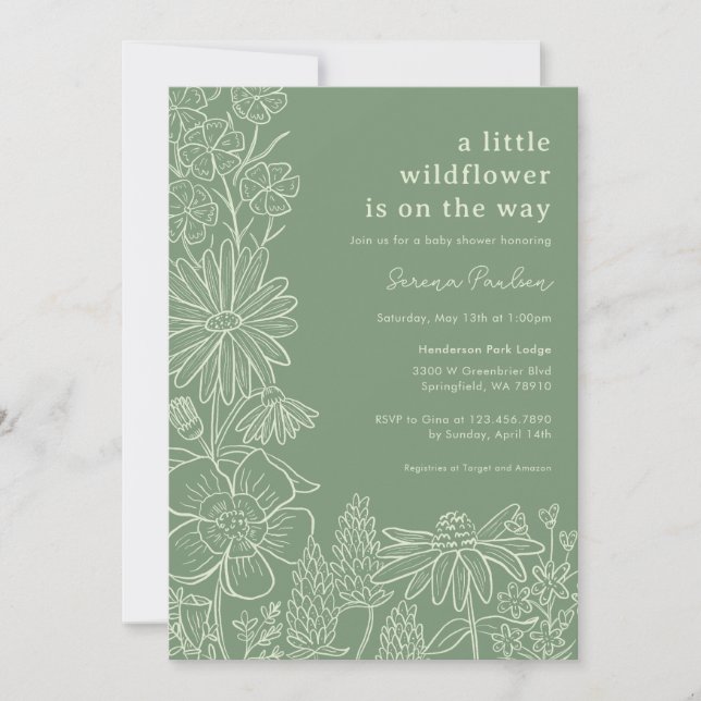 Boho Sage Green Wildflower Baby Shower  Invitation (Front)