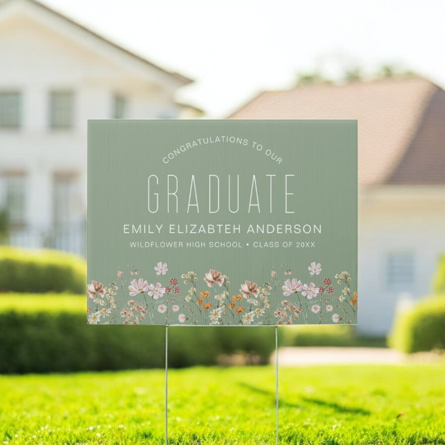 Boho Sage Green Wildflower Bloom Graduation  Sign (Creator Uploaded)