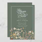 Boho Sage Green Wildflower Butterfly Bridal Shower Invitation (Front/Back)