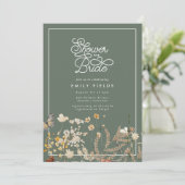 Boho Sage Green Wildflower Butterfly Bridal Shower Invitation (Standing Front)