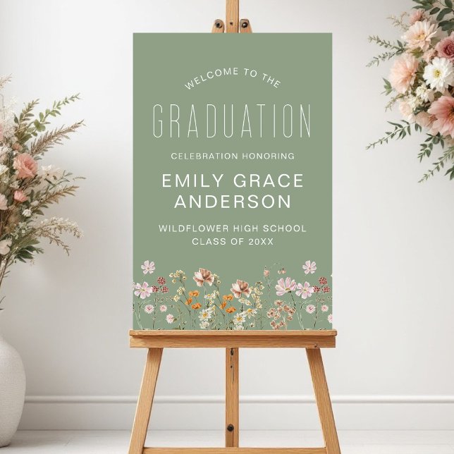 Boho Sage Green Wildflower Graduation Welcome Foam Board (Creator Uploaded)