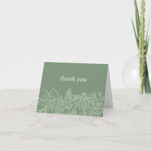 Boho Sage Green Wildflower Thank You Card