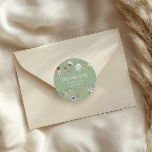 Boho Sage Green Wildflower Thank You Classic Round Sticker