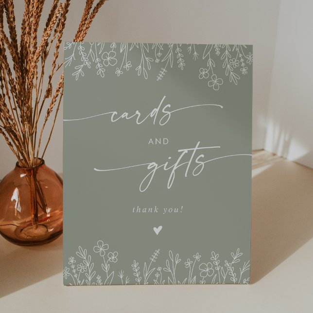Boho Sage Green Wildflower Wedding Cards and Gifts Pedestal Sign (Creator Uploaded)