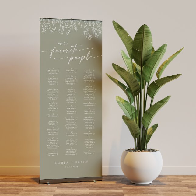 Boho Sage Green Wildflower Wedding Seating Chart  Retractable Banner (Creator Uploaded)