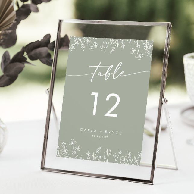 Boho Sage Green Wildflower Wedding Table Numbers (Creator Uploaded)