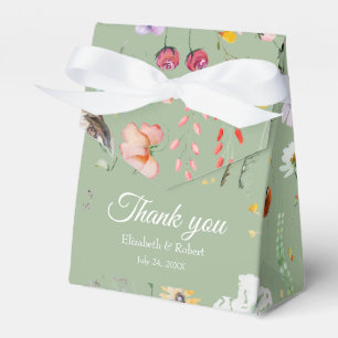 Boho Sage Green Wildflowers Wedding Favor Box