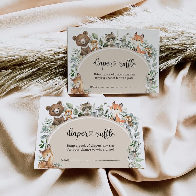 Boho Sage Green Woodland Animals Diaper Raffle Enclosure Card (Creator Uploaded)