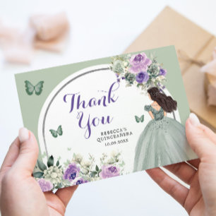Boho Sage Lilac Floral Princess Quinceañera Thank You Card