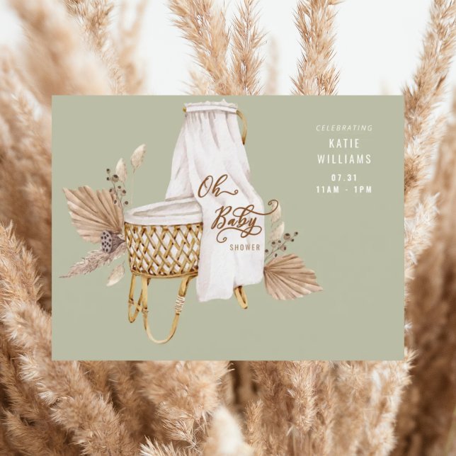 Boho Sage Oh Baby Bassinet Shower Invitation (Creator Uploaded)