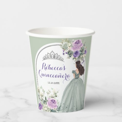 Boho Sage Purple Girl Royal Sweet 16th Pink Floral Paper Cups