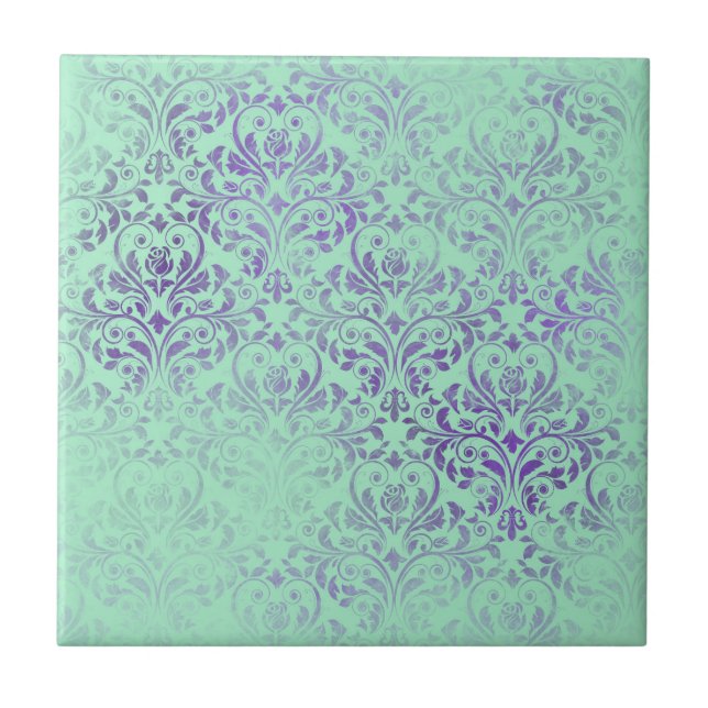 Boho Sage Purple Pattern Ceramic Tile (Front)