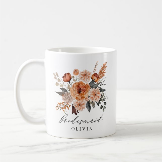 Boho Sage Terracotta Floral Bridesmaid Mug (Left)