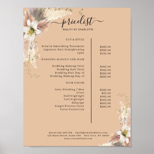 Boho Salon Price List Poster