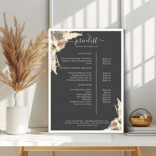 Boho Salon Price List Poster