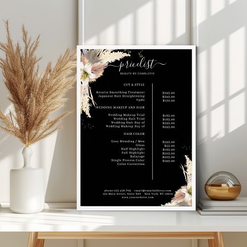 Boho Salon Price List Poster