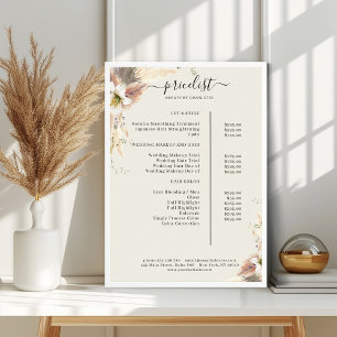 Boho Salon Price List Poster