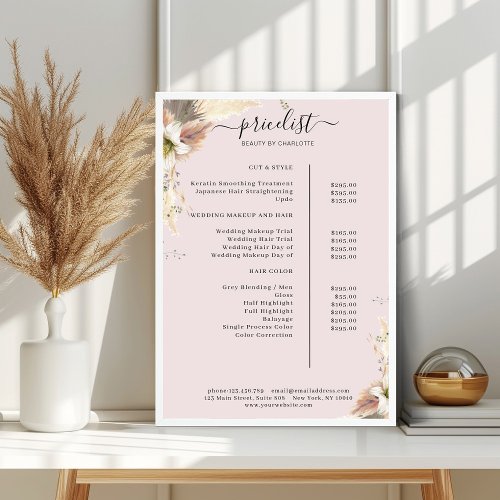 Boho Salon Price List Poster