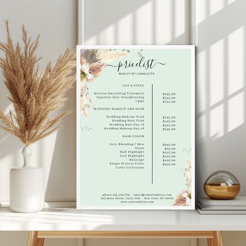 Boho Salon Price List Poster