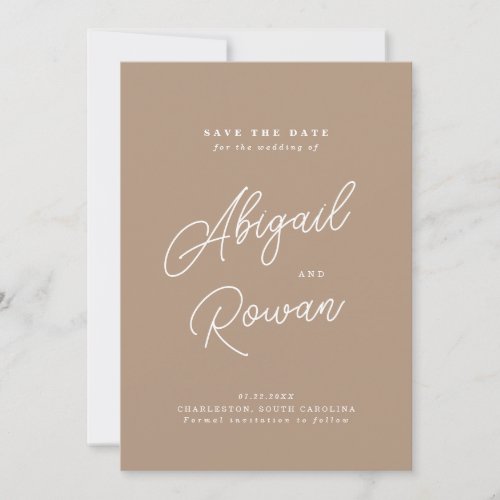 Boho Sand Minimalist Script Save the Date Card