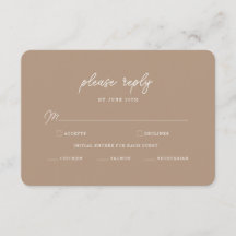 Boho Sand Minimalist Script Wedding RSVP Card