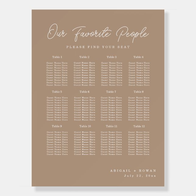 Boho Sand Minimalist Script Wedding Seating Chart Foam Board (Front)