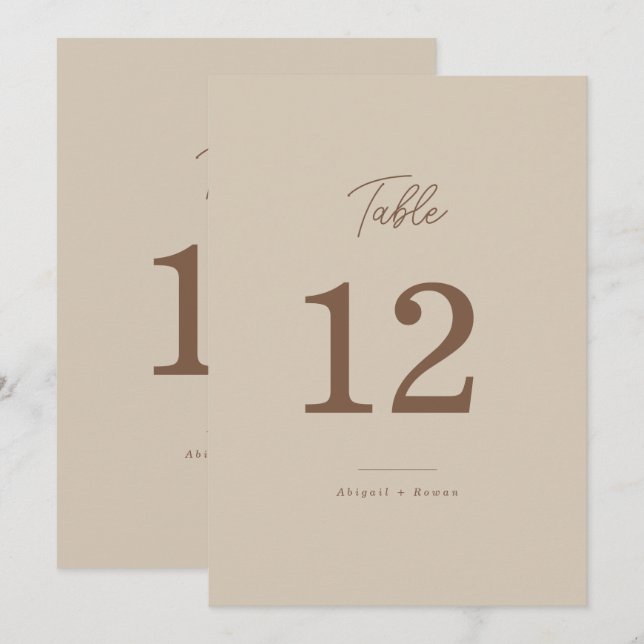 Boho Sand Minimalist Script Wedding Table Number (Front/Back)