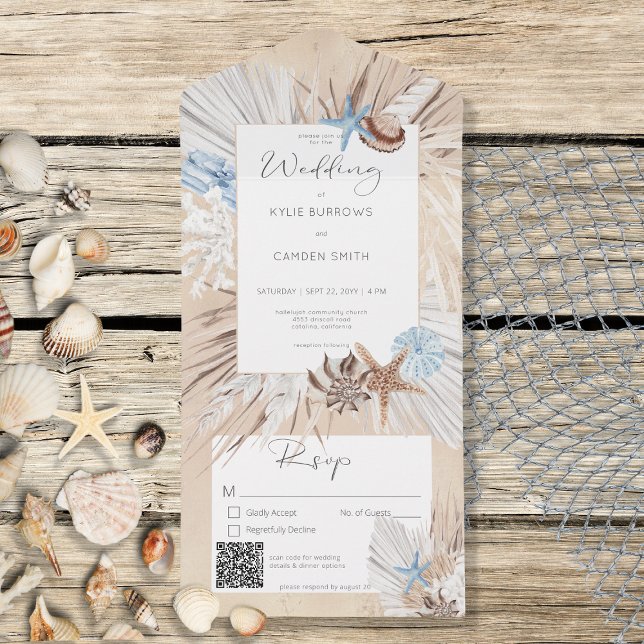 Boho Sand Tan Beach Rustic QR Code All In One Invitation (Creator Uploaded)