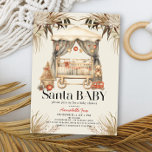 Boho Santa Baby Christmas Holiday Crib Baby Shower Invitation<br><div class="desc">This vintage chic "Santa Baby" gender-neutral Christmas holiday baby shower invitation features a light beige background with a crib decorated with Christmas holiday decorations and bohemian plants/botanical. The reverse side features a light brown background with geometric patterns. Personalize it for your needs. You can find matching products at my store....</div>