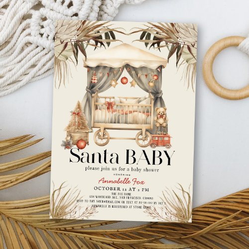 Boho Santa Baby Christmas Holiday Crib Baby Shower Invitation
