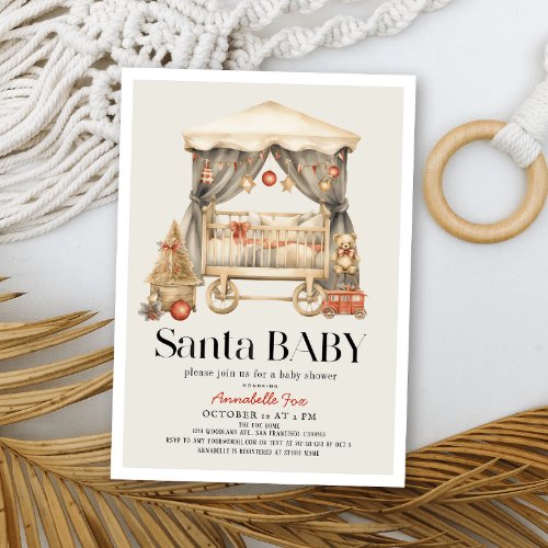 Boho Santa Baby Christmas Holiday Crib Baby Shower Invitation