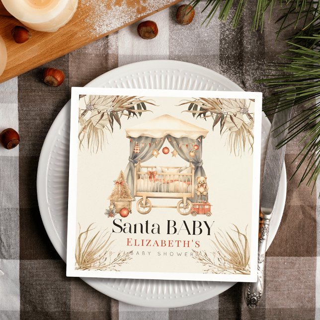 Boho Santa Baby Christmas Holiday Crib Baby Shower Napkins (Creator Uploaded)