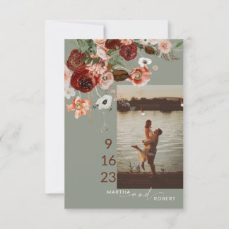 Boho Save The Date Card with Photo Terracota Sage 