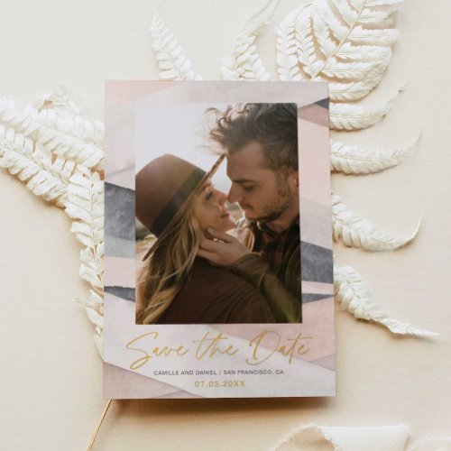 Boho Save the Date Photo Card with Foil Lettering