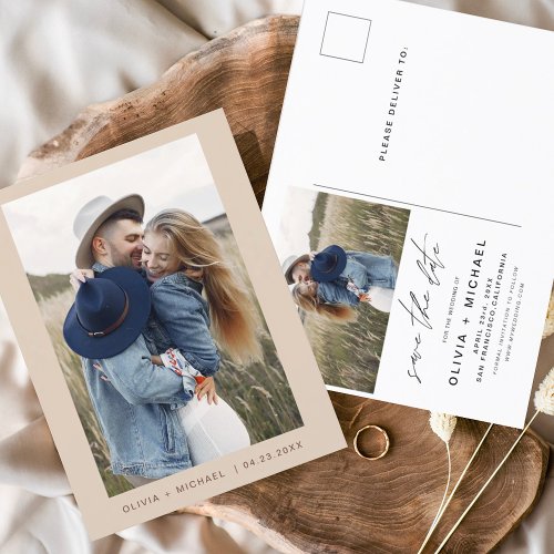 Boho Save the Date Photo Minimal Script  Postcard