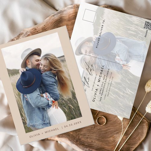 Boho Save the Date Photo Minimal Script  Postcard