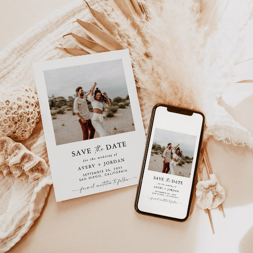 Boho Save the Date, Photo Minimalist Save the Date Invitation | Zazzle