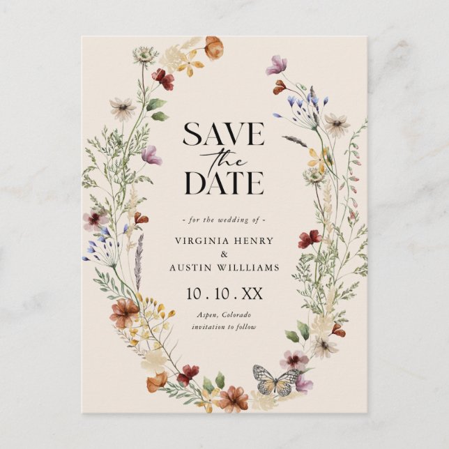 Boho Save The Date Postcard (Front)