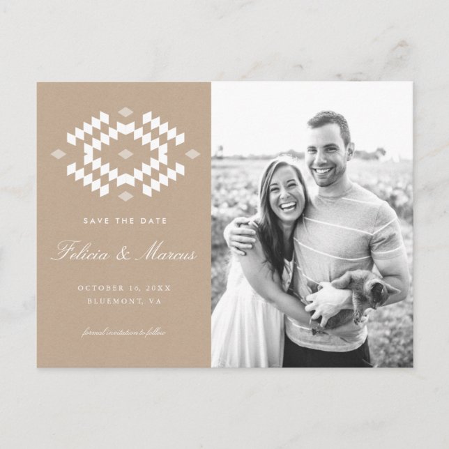 Boho Save the Date Postcard, Kraft Announcement Postcard (Front)